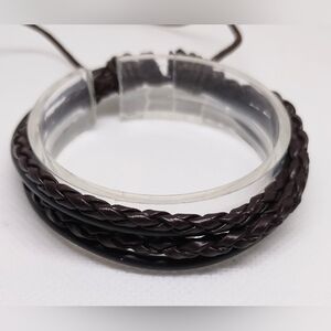 Men's Bracelet Leather Braided Layered Brown New f57